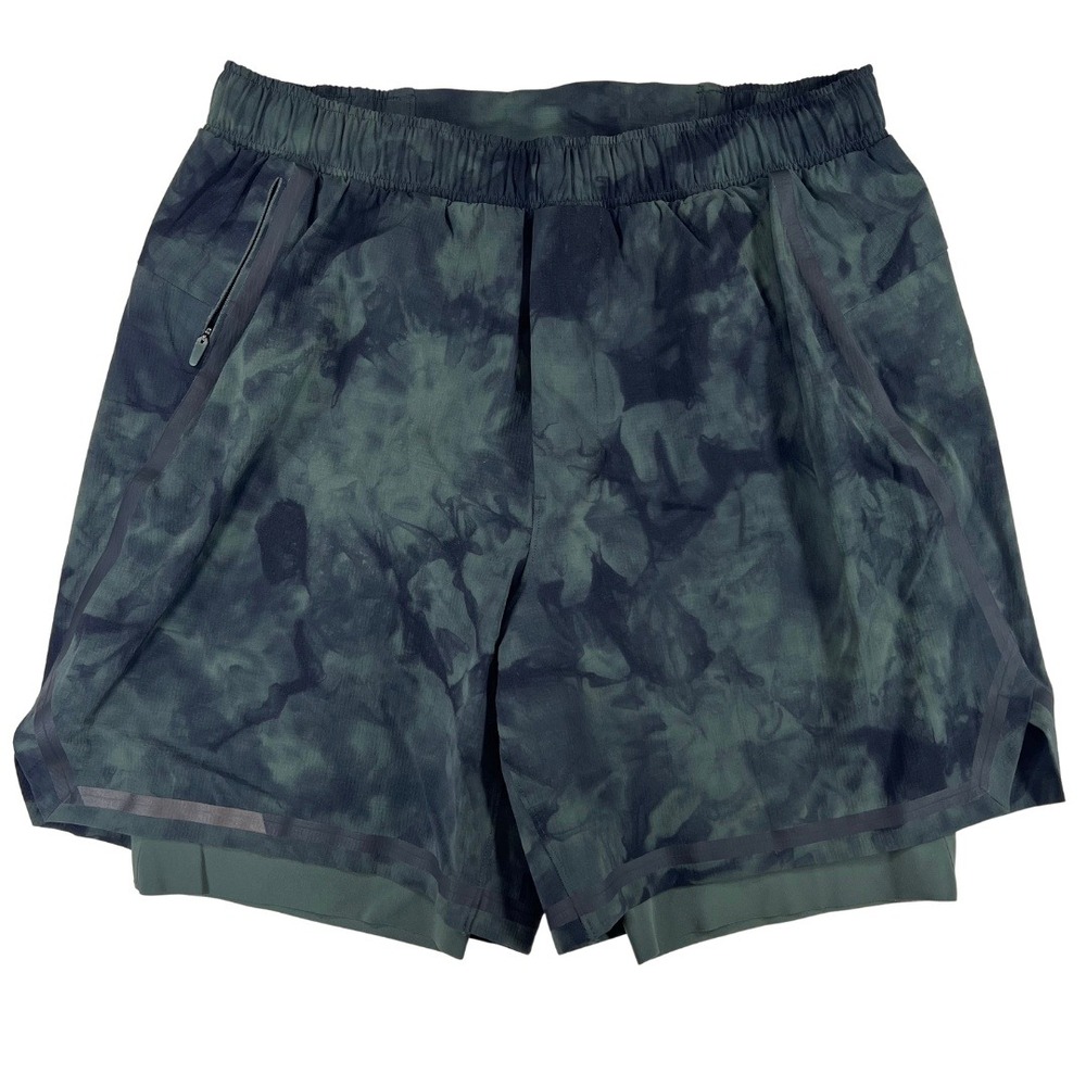 Lululemon Mens Surge Lined Shorts Green Tie Dye Running Athletic Size M